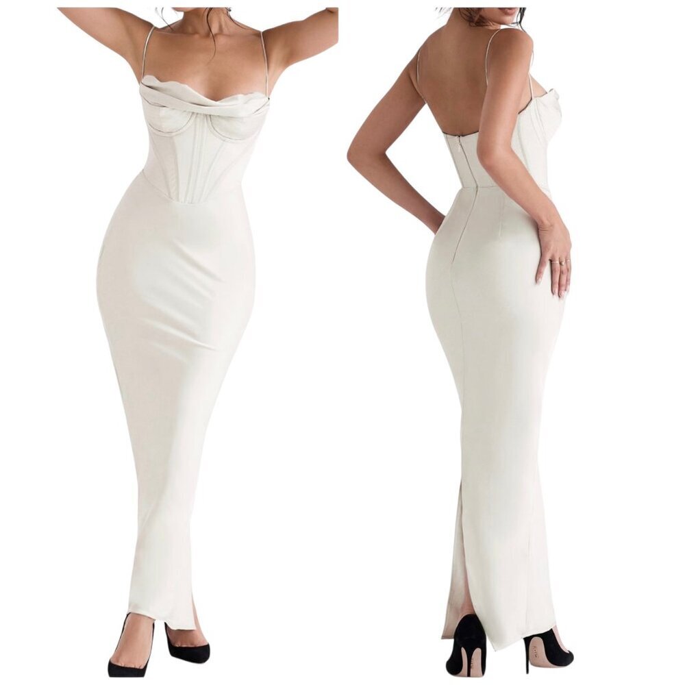 House of CB Charmaine Ivory Corset Maxi Dress NWT Security Ribbon